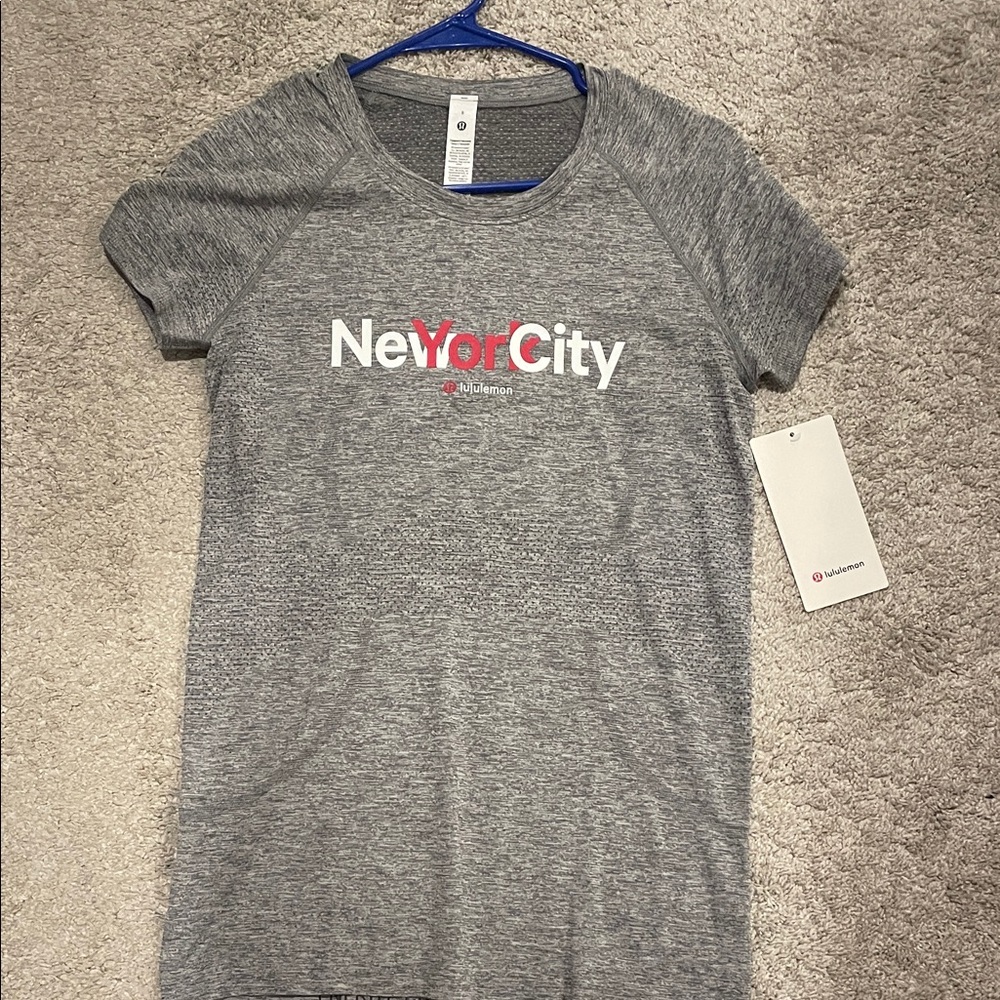 lululemon athletica Heather Gray Tee with Red Print